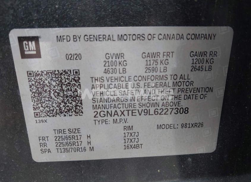 Photo 9 of 2020 Chevrolet Equinox AWD 2FL (VIN 2GNAXTEV9L6227308)
