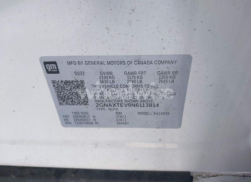 Photo 9 of 2022 Chevrolet Equinox AWD 2FL (VIN 2GNAXTEV9N6113814)