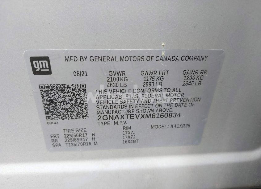 Photo 9 of 2021 Chevrolet Equinox AWD 2FL (VIN 2GNAXTEVXM6160834)