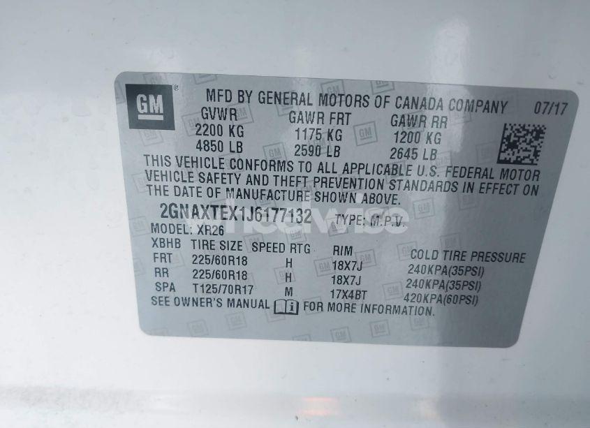 Photo 9 of 2018 Chevrolet Equinox LT (VIN 2GNAXTEX1J6177132)