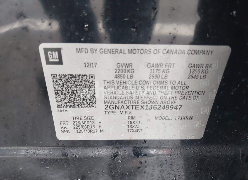 Photo 9 of 2018 Chevrolet Equinox LT (VIN 2GNAXTEX1J6249947)