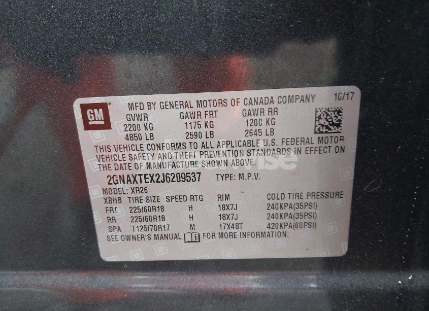 Photo 9 of 2018 Chevrolet Equinox LT (VIN 2GNAXTEX2J6209537)