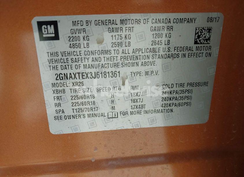 Photo 9 of 2018 Chevrolet Equinox LT (VIN 2GNAXTEX3J6181361)