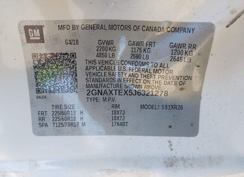 Photo 9 of 2018 Chevrolet Equinox LT (VIN 2GNAXTEX5J6321278)