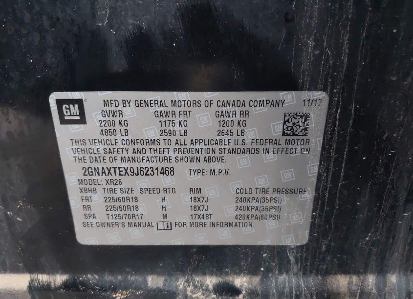 Photo 9 of 2018 Chevrolet Equinox LT (VIN 2GNAXTEX9J6231468)