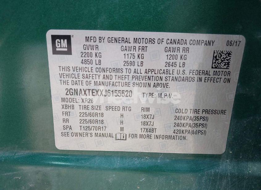 Photo 9 of 2018 Chevrolet Equinox LT (VIN 2GNAXTEXXJ6155520)