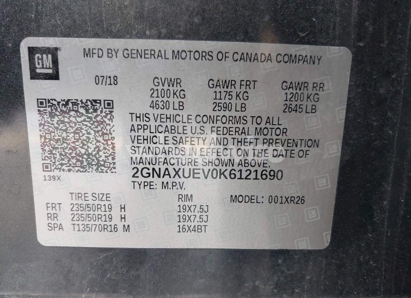 Photo 9 of 2019 Chevrolet Equinox LT (VIN 2GNAXUEV0K6121690)