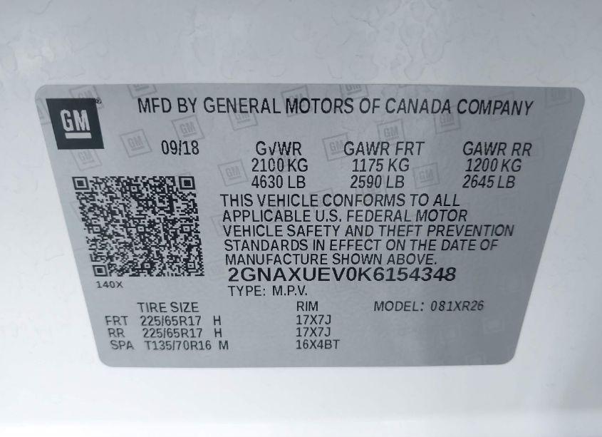 Photo 9 of 2019 Chevrolet Equinox LT (VIN 2GNAXUEV0K6154348)