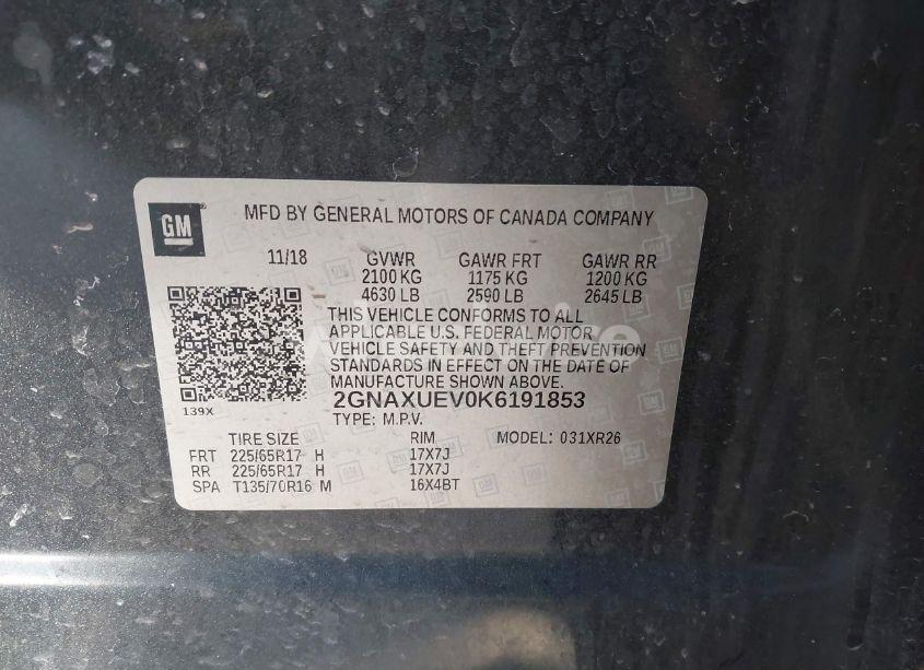 Photo 9 of 2019 Chevrolet Equinox LT (VIN 2GNAXUEV0K6191853)