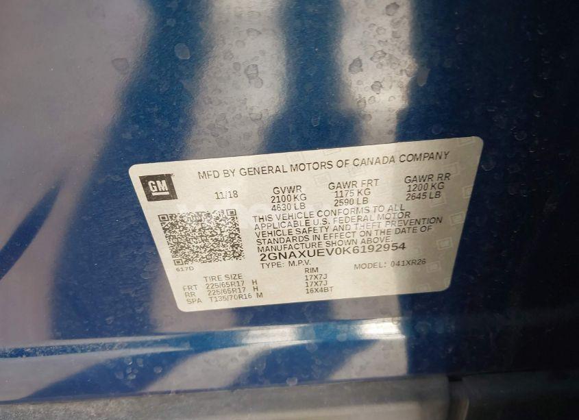 Photo 9 of 2019 Chevrolet Equinox LT (VIN 2GNAXUEV0K6192954)