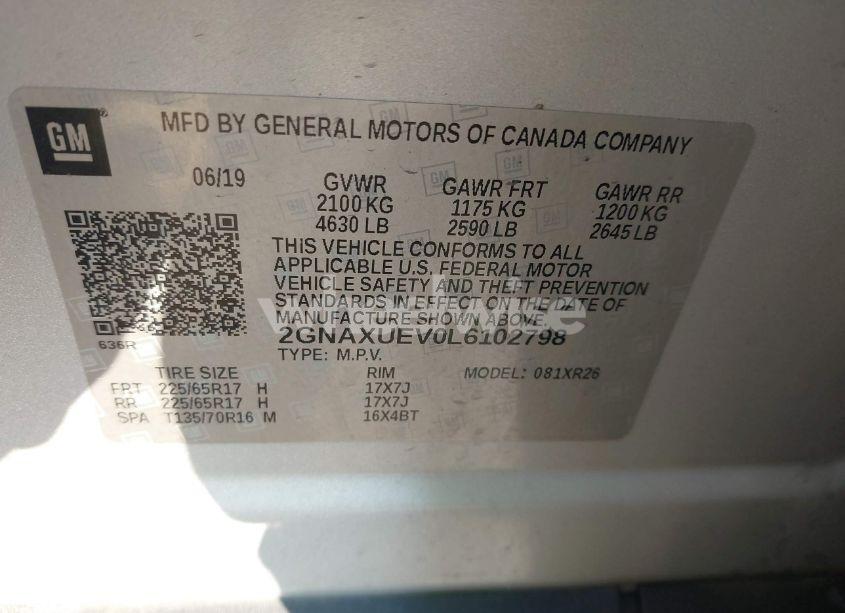 Photo 9 of 2020 Chevrolet Equinox AWD LT 1.5L TURBO (VIN 2GNAXUEV0L6102798)