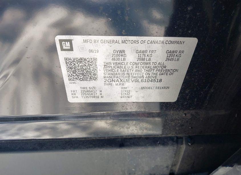 Photo 9 of 2020 Chevrolet Equinox AWD LT 1.5L TURBO (VIN 2GNAXUEV0L6104518)