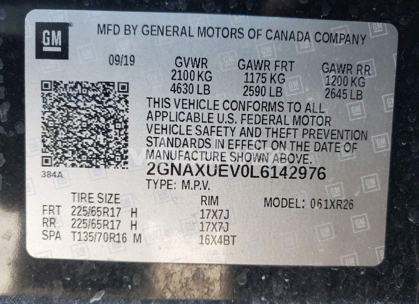 Photo 9 of 2020 Chevrolet Equinox AWD LT 1.5L TURBO (VIN 2GNAXUEV0L6142976)