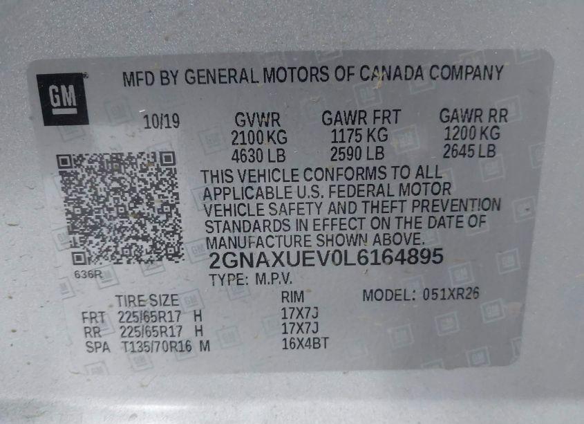 Photo 9 of 2020 Chevrolet Equinox AWD LT 1.5L TURBO (VIN 2GNAXUEV0L6164895)