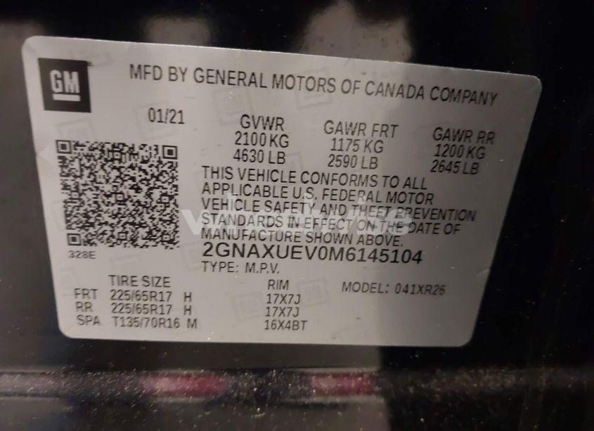 Photo 9 of 2021 Chevrolet Equinox AWD LT (VIN 2GNAXUEV0M6145104)