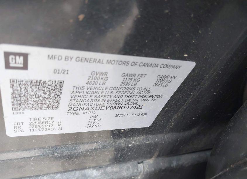 Photo 9 of 2021 Chevrolet Equinox AWD LT (VIN 2GNAXUEV0M6147421)