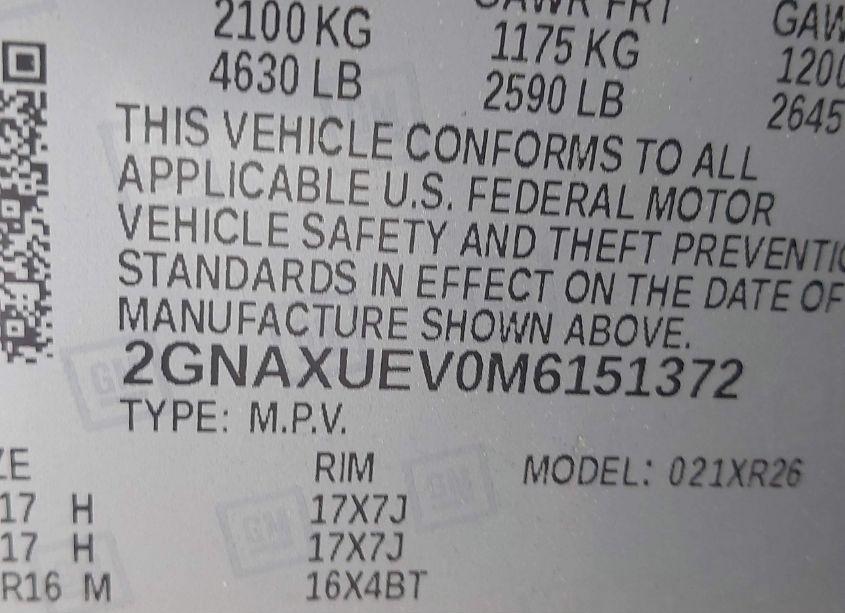 Photo 17 of 2021 Chevrolet Equinox AWD LT (VIN 2GNAXUEV0M6151372)