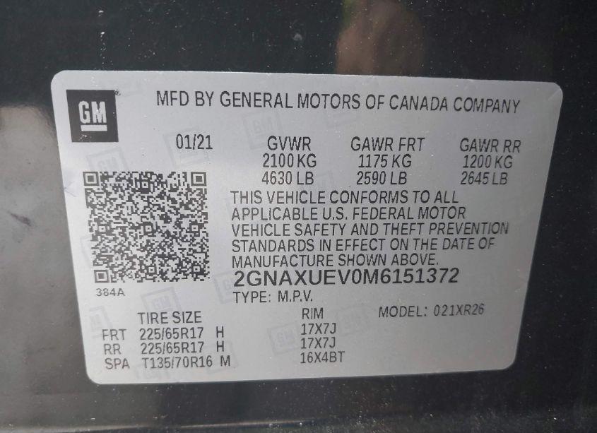 Photo 9 of 2021 Chevrolet Equinox AWD LT (VIN 2GNAXUEV0M6151372)
