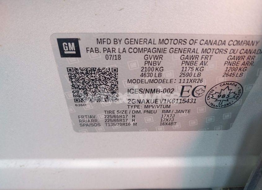 Photo 9 of 2019 Chevrolet Equinox LT (VIN 2GNAXUEV1K6115431)