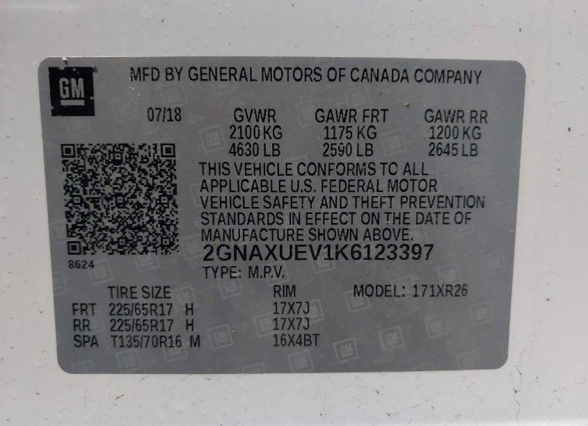 Photo 9 of 2019 Chevrolet Equinox LT (VIN 2GNAXUEV1K6123397)