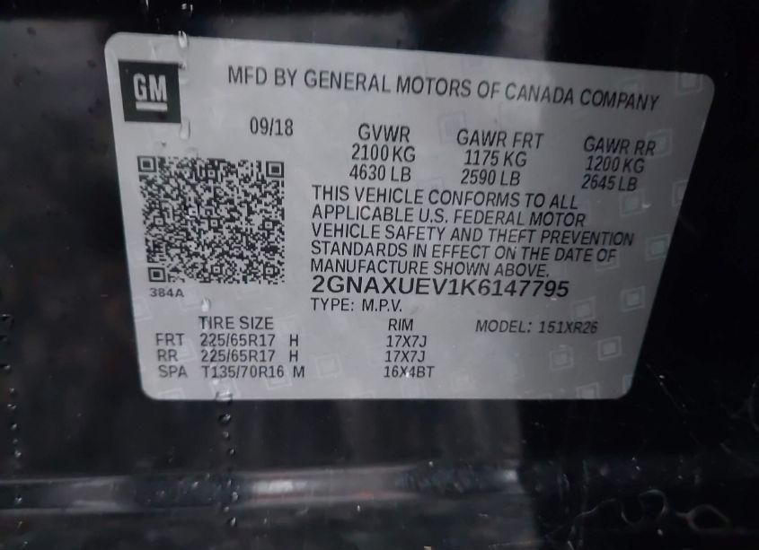 Photo 9 of 2019 Chevrolet Equinox LT (VIN 2GNAXUEV1K6147795)