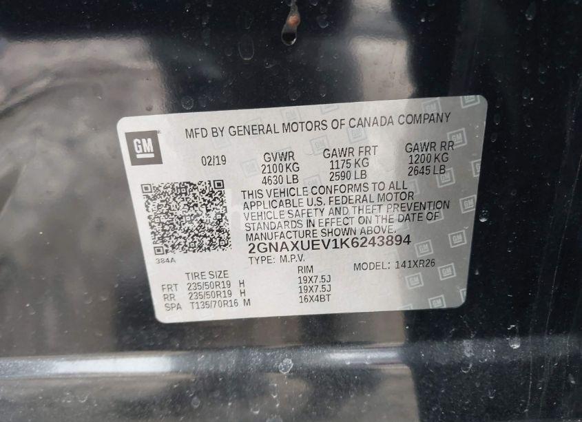 Photo 9 of 2019 Chevrolet Equinox LT (VIN 2GNAXUEV1K6243894)