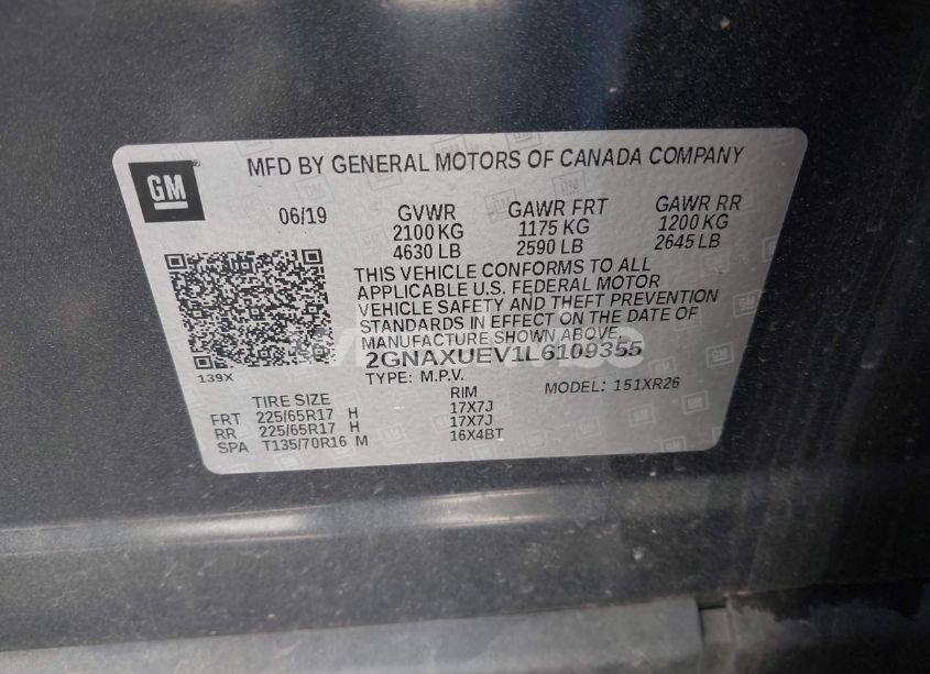 Photo 9 of 2020 Chevrolet Equinox AWD LT 1.5L TURBO (VIN 2GNAXUEV1L6109355)