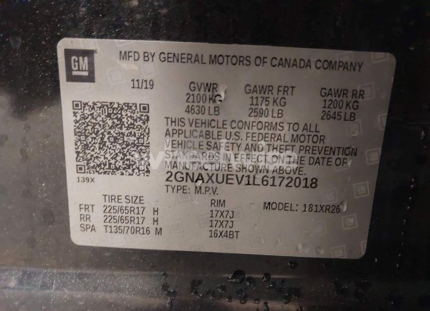 Photo 9 of 2020 Chevrolet Equinox AWD LT 1.5L TURBO (VIN 2GNAXUEV1L6172018)