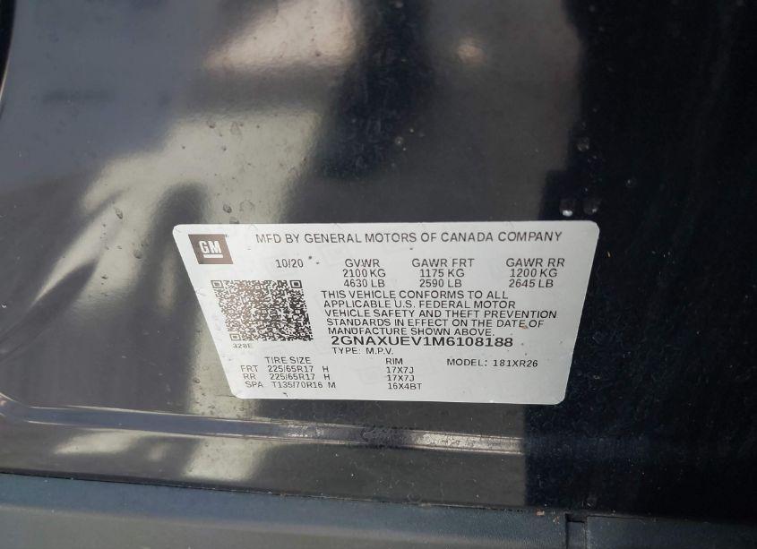 Photo 9 of 2021 Chevrolet Equinox AWD LT (VIN 2GNAXUEV1M6108188)