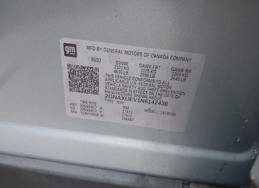 Photo 9 of 2022 Chevrolet Equinox AWD LT (VIN 2GNAXUEV1N6142438)