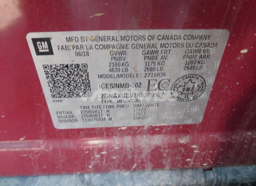 Photo 9 of 2019 Chevrolet Equinox LT (VIN 2GNAXUEV2K6105507)