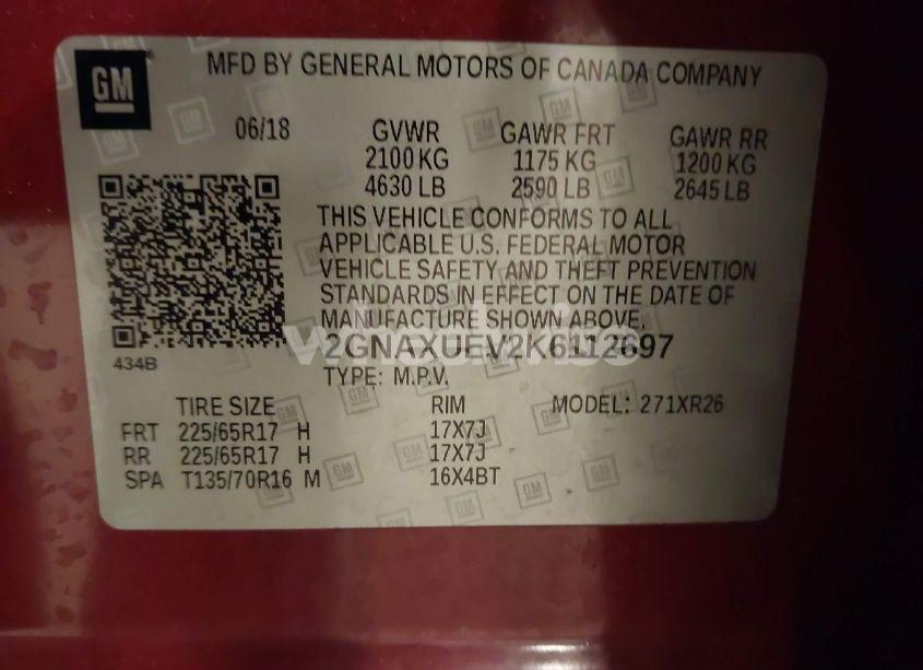 Photo 9 of 2019 Chevrolet Equinox LT (VIN 2GNAXUEV2K6112697)