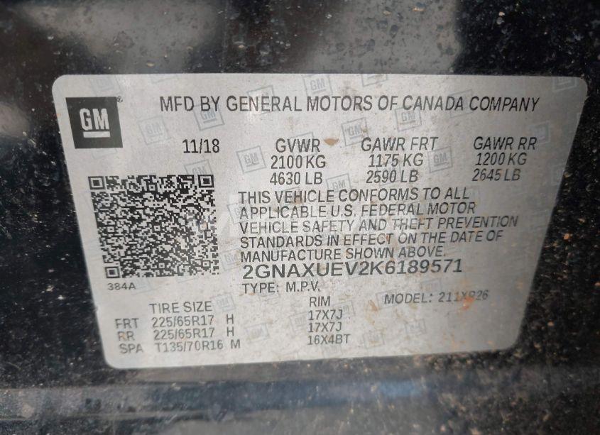 Photo 9 of 2019 Chevrolet Equinox LT (VIN 2GNAXUEV2K6189571)