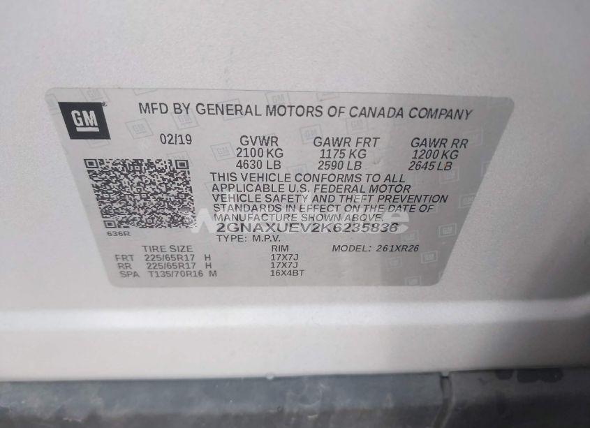 Photo 9 of 2019 Chevrolet Equinox LT (VIN 2GNAXUEV2K6235836)