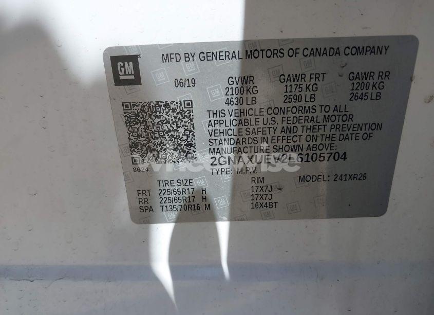 Photo 9 of 2020 Chevrolet Equinox AWD LT 1.5L TURBO (VIN 2GNAXUEV2L6105704)