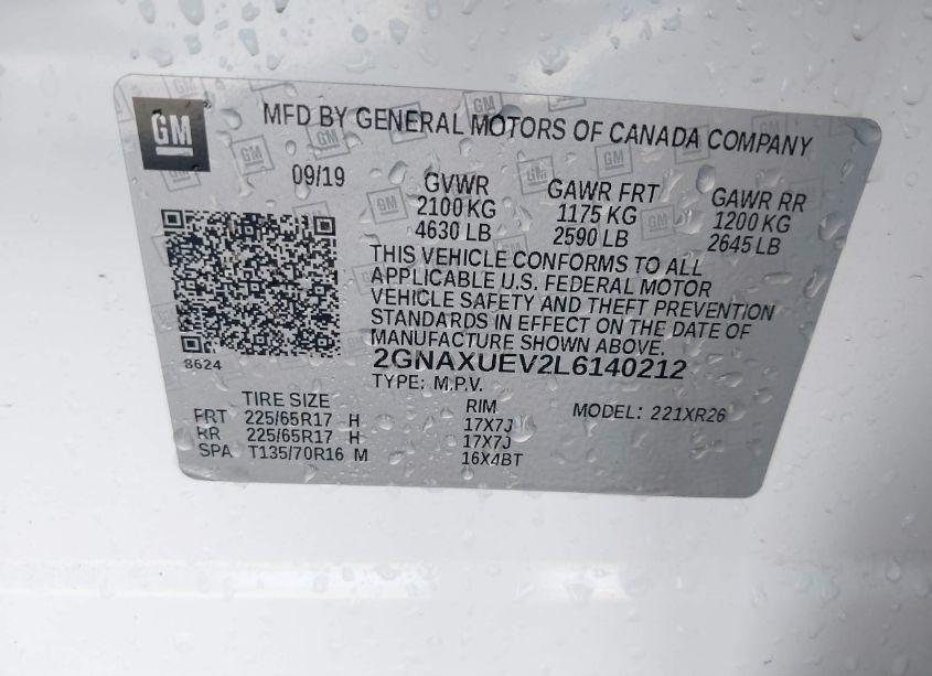 Photo 9 of 2020 Chevrolet Equinox AWD LT 1.5L TURBO (VIN 2GNAXUEV2L6140212)