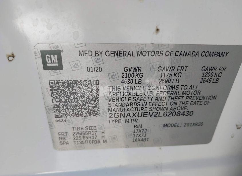 Photo 9 of 2020 Chevrolet Equinox LT (VIN 2GNAXUEV2L6208430)