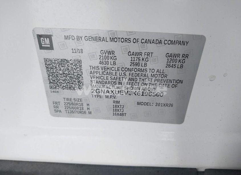 Photo 9 of 2019 Chevrolet Equinox LT (VIN 2GNAXUEV3K6196500)