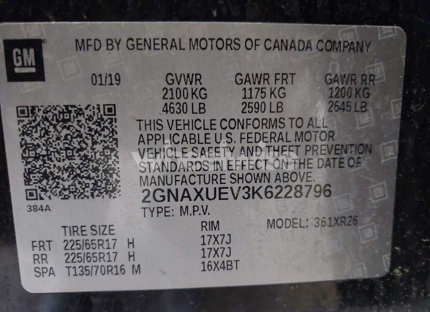 Photo 9 of 2019 Chevrolet Equinox LT (VIN 2GNAXUEV3K6228796)