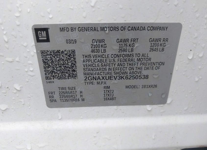 Photo 9 of 2019 Chevrolet Equinox LT (VIN 2GNAXUEV3K6250538)