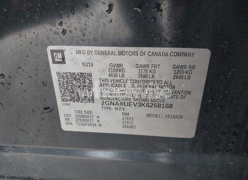 Photo 9 of 2019 Chevrolet Equinox LT (VIN 2GNAXUEV3K6258168)