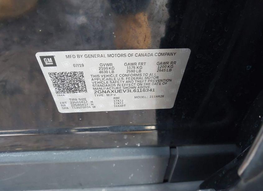 Photo 9 of 2020 Chevrolet Equinox AWD LT 1.5L TURBO (VIN 2GNAXUEV3L6116341)