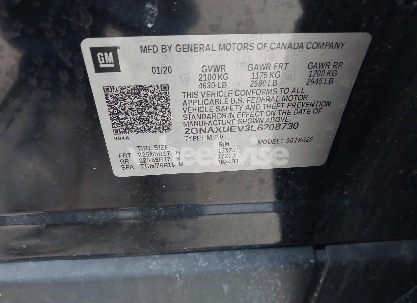 Photo 9 of 2020 Chevrolet Equinox AWD LT 1.5L TURBO (VIN 2GNAXUEV3L6208730)