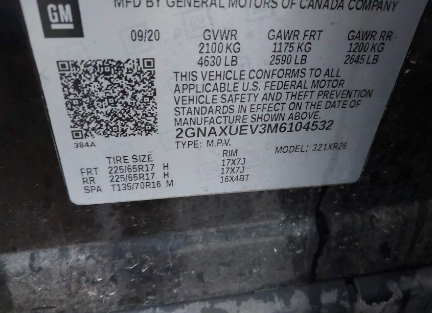 Photo 9 of 2021 Chevrolet Equinox AWD LT (VIN 2GNAXUEV3M6104532)