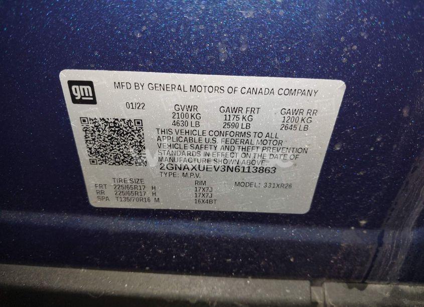 Photo 9 of 2022 Chevrolet Equinox AWD LT (VIN 2GNAXUEV3N6113863)