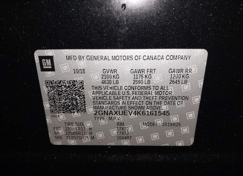 Photo 9 of 2019 Chevrolet Equinox LT (VIN 2GNAXUEV4K6161545)