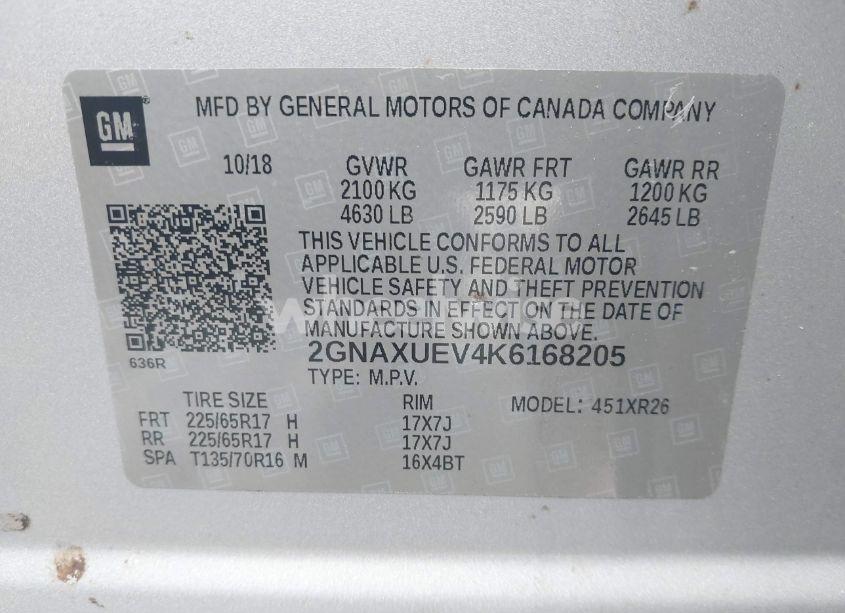 Photo 9 of 2019 Chevrolet Equinox LT (VIN 2GNAXUEV4K6168205)