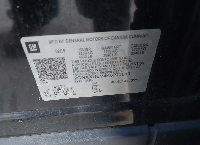 Photo 9 of 2019 Chevrolet Equinox LT (VIN 2GNAXUEV4K6231643)