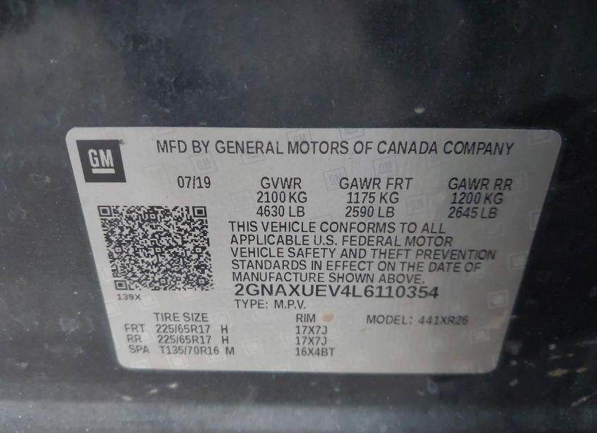 Photo 9 of 2020 Chevrolet Equinox AWD LT 1.5L TURBO (VIN 2GNAXUEV4L6110354)