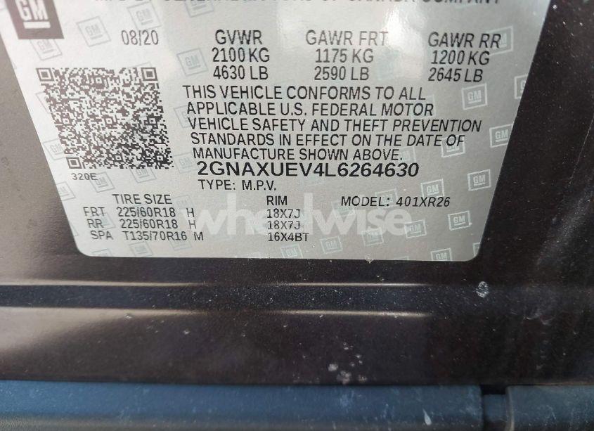 Photo 9 of 2020 Chevrolet Equinox AWD LT 1.5L TURBO (VIN 2GNAXUEV4L6264630)